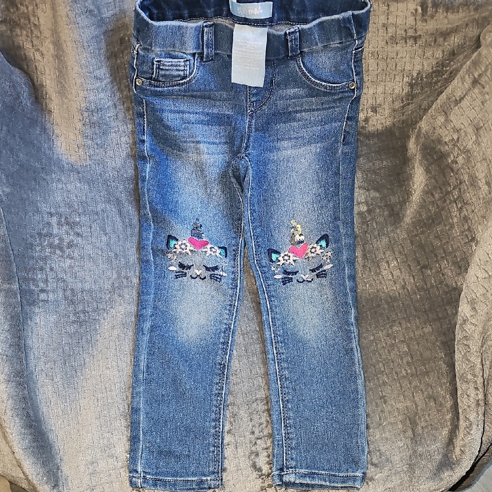 Kids Denim Jeans with Cat Embroidery